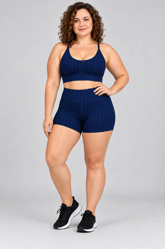 Completo Fitness 3D Blu Navy – Top e Shorts Corti