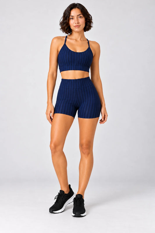 Completo Fitness 3D Blu Navy – Top e Shorts Corti