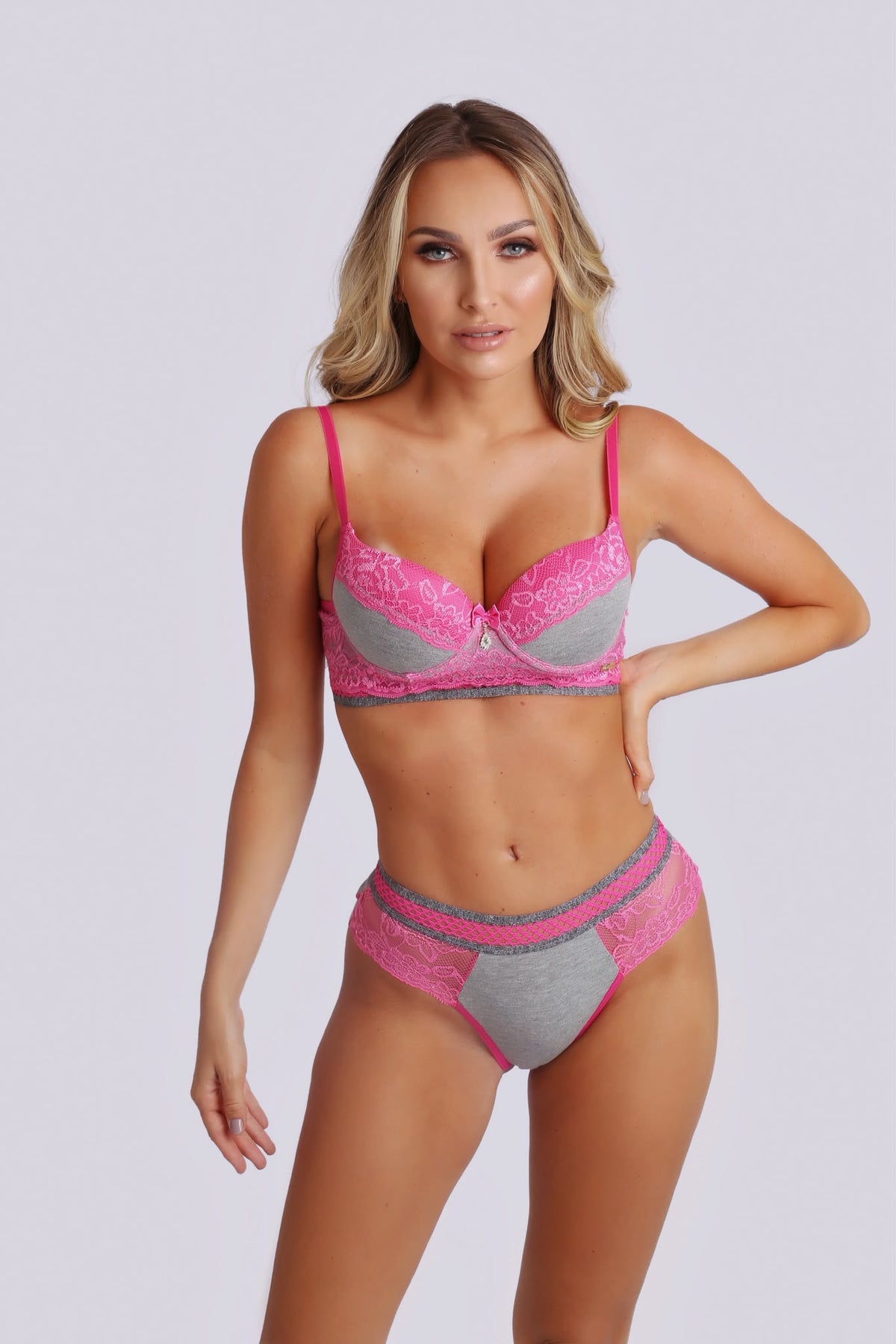 Completo Intimo Grigio Mélange e Rosa — vista principale