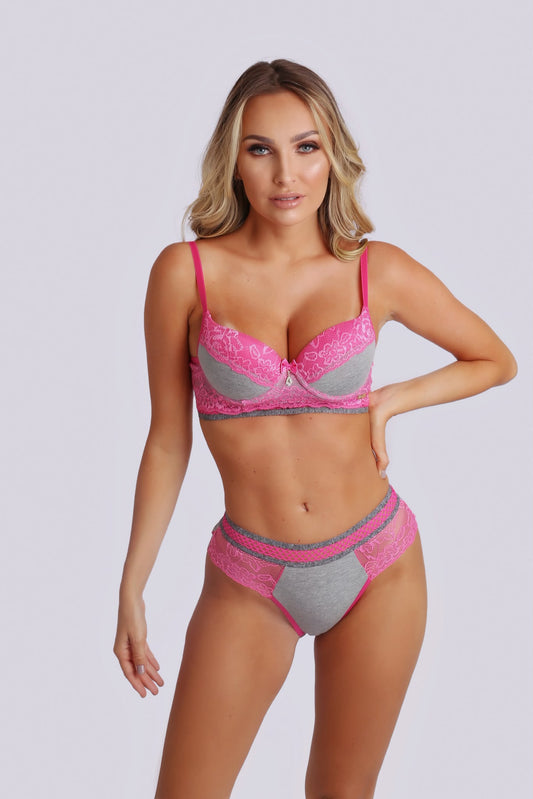 Completo Intimo Grigio Mélange e Rosa — vista principale