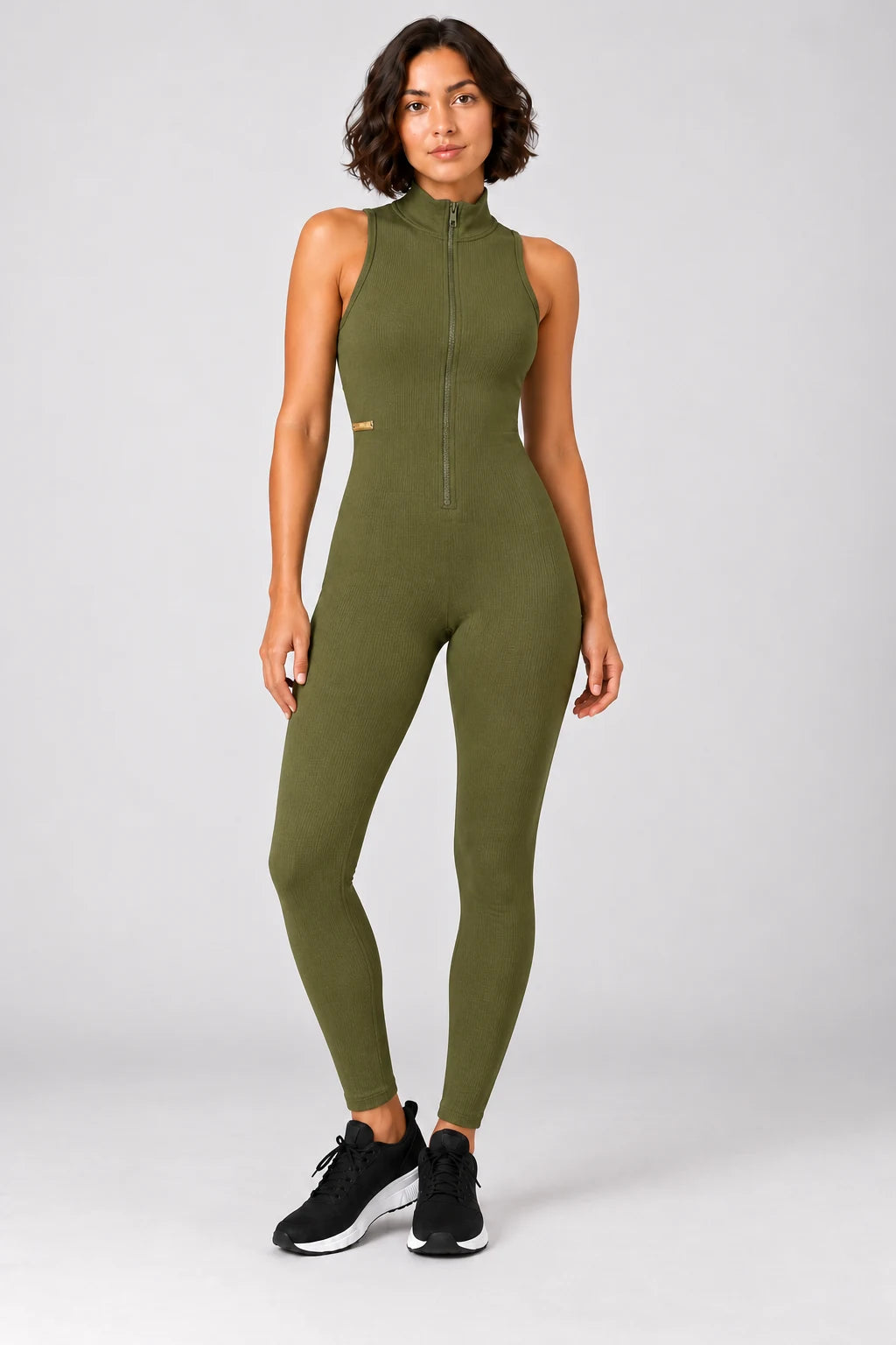 Tuta Lunga Fitness a Coste con Zip Frontale