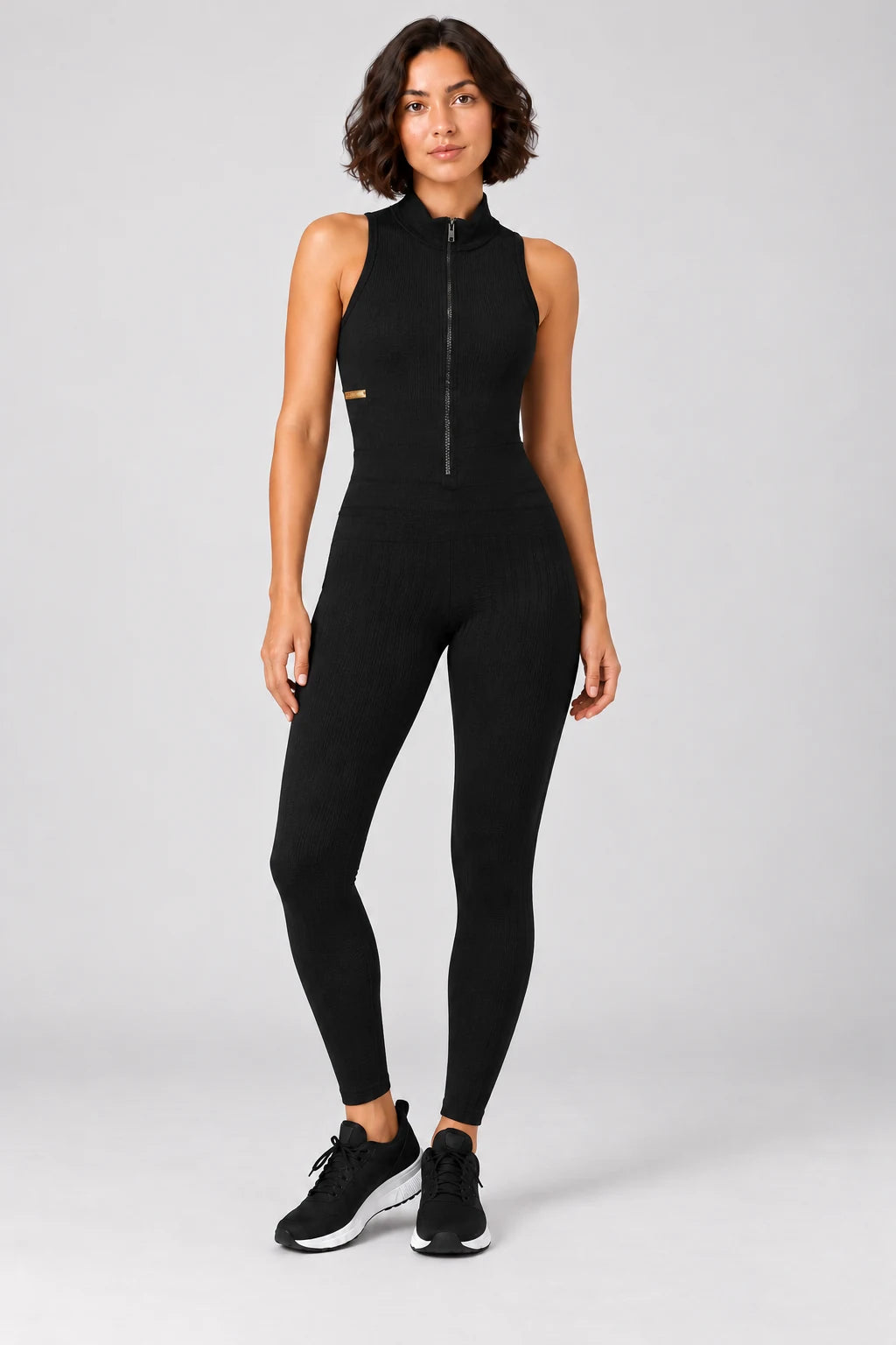 Tuta Lunga Fitness a Coste con Zip Frontale